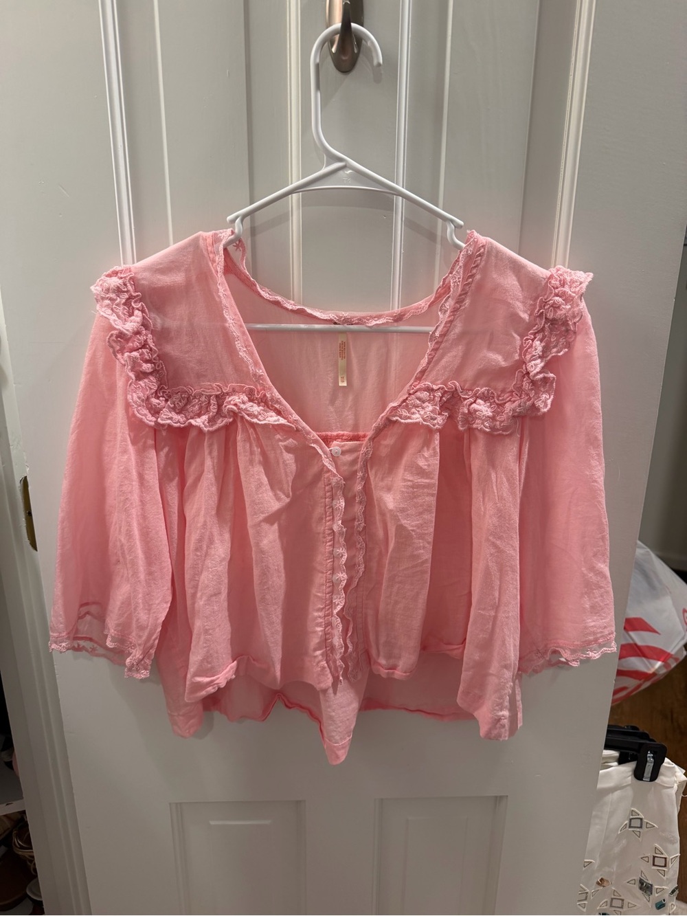 Free People Soft Pink Ruffle Peasant Blouse